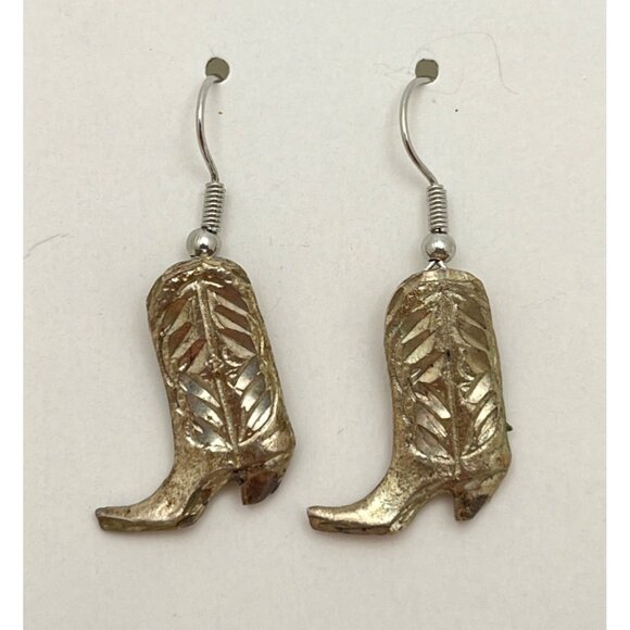 Vintage Cowboy Boot Earrings Silver Tone Western Rodeo Cowgirl - Picture 5 of 6